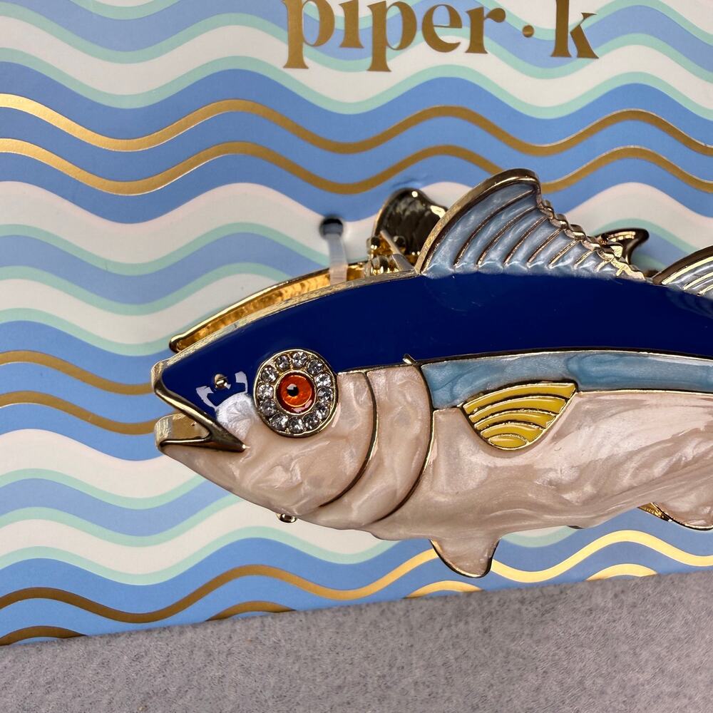 NWT Piper K metal fish hair clip - blue yellow gold tropical beachy claw clip